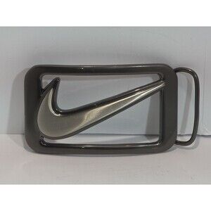 Nike Swoosh Cut Out Belt Buckle Used Silver Gray Appx 2" x 3.5"